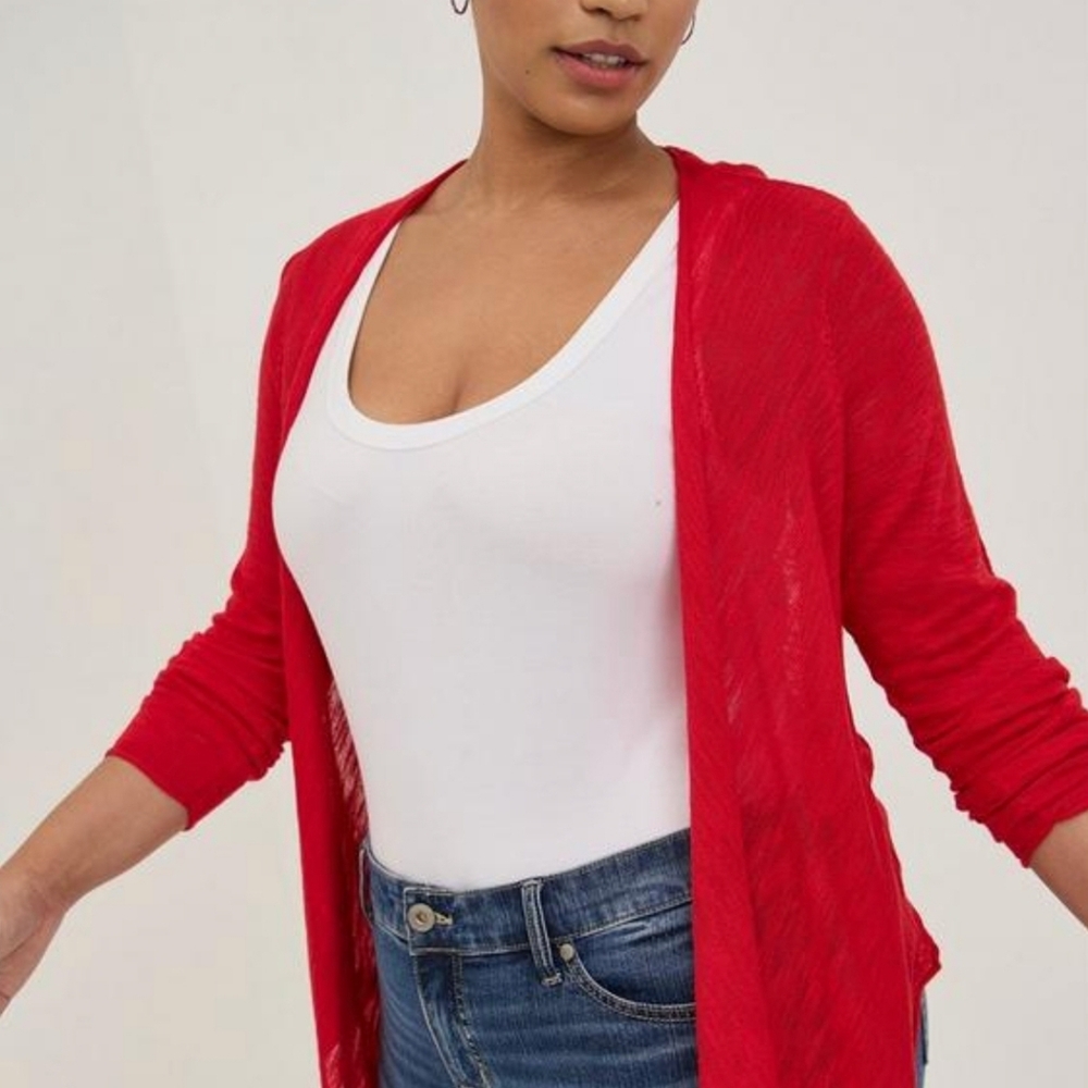 Torrid plus size lightweight drape front cardigan sweater red 3x